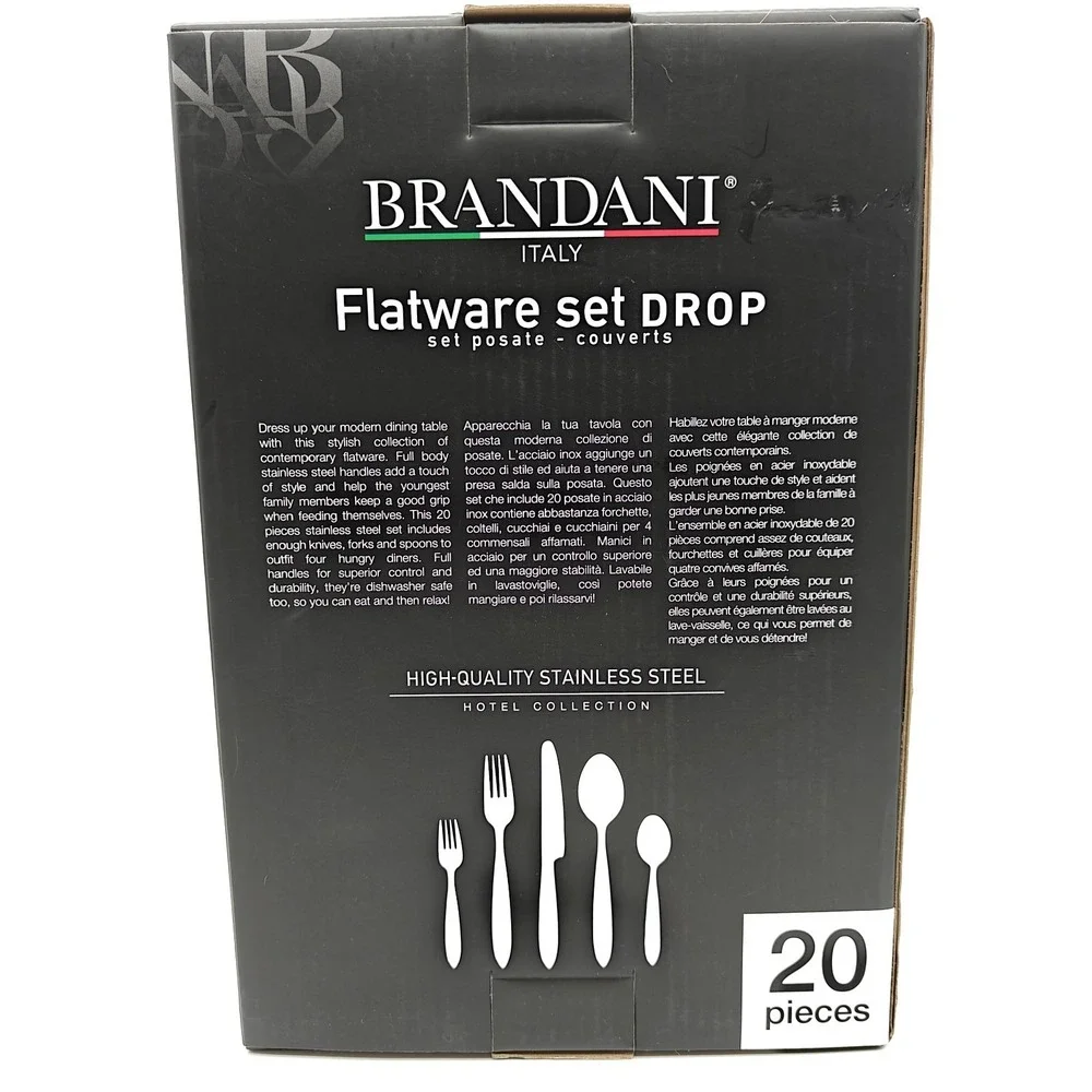 Brandani Italy Drop 20 Piece Stainless Steel Flatware Set Service for 4 NEW